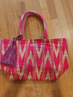 Neon Pink & Gold Zigzag Tote Bag with Tassel